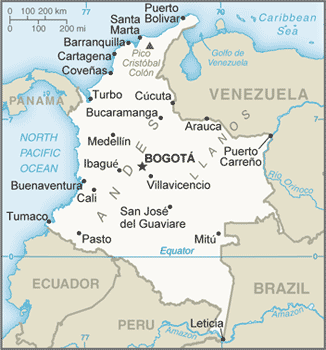 Political map of Colombia Country Profile showing major cities.