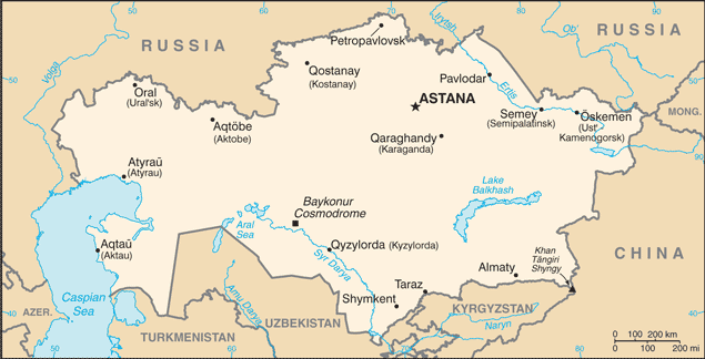 Political map of Kazakhstan Country Profile showing major cities.