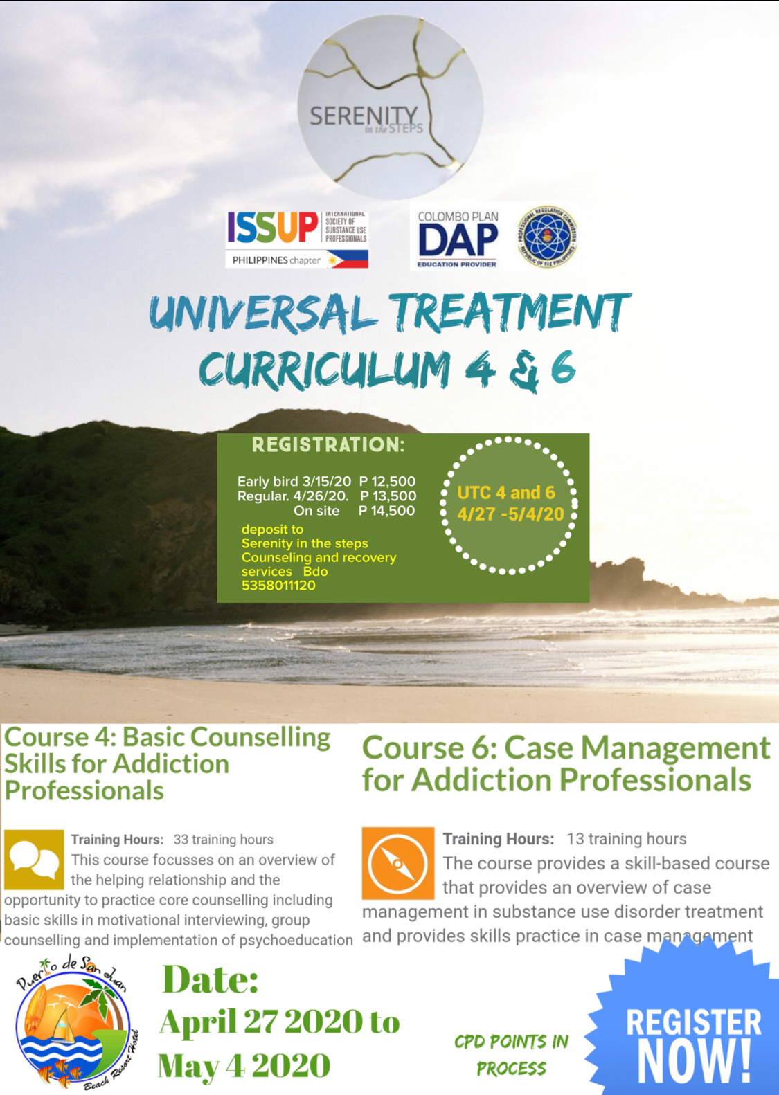 UTC training at the Surfing Capital of the Philippines Registration link. http://tiny.cc/UTCAPRIL2020