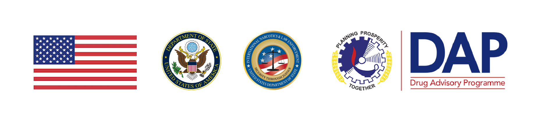 Логотипы Государственного департамент США и Консультативной программы по наркотикам Плана Коломбо 