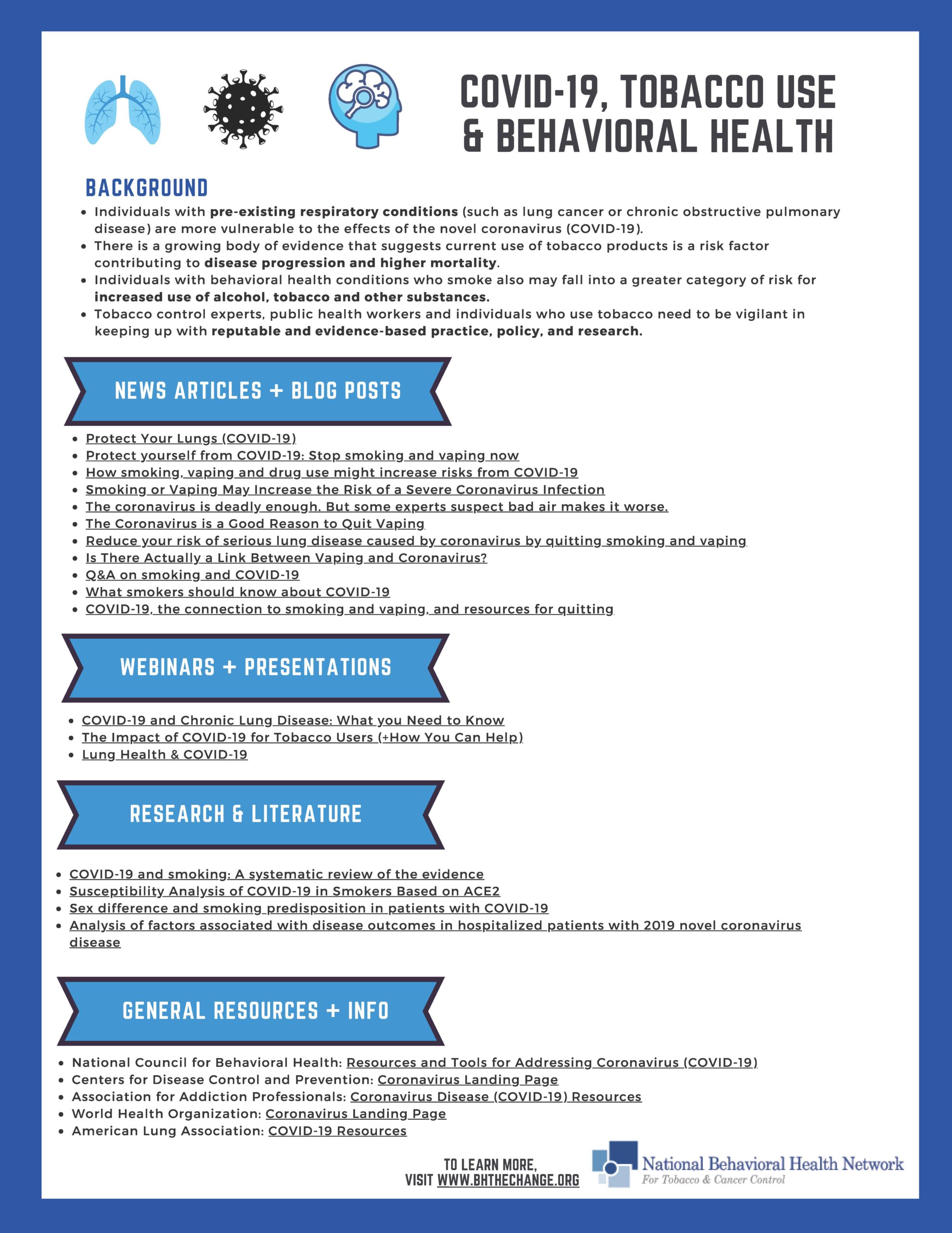 COVID-19, Tobacco Use & Behavioral Health