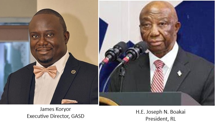 President Joseph Boakai and James Koryor, GASD Executive Director 