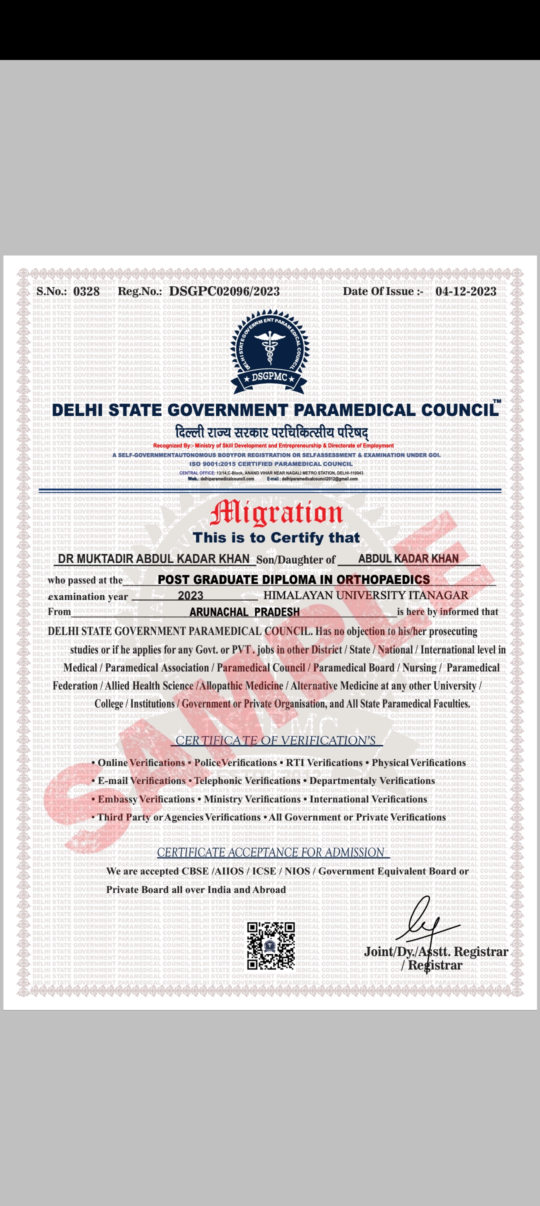 Sample of Migration certificate 