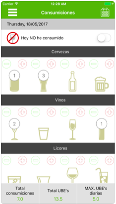 Screenshot of the Sideal app showing options to input what alcohol has been consumed