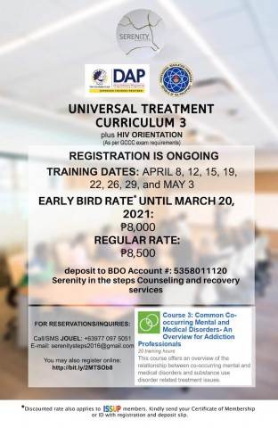 Utc 3 training plus HIV  Registration  http://bit.ly/2MTSOb8 * issup members - present your certificate or ID and pay only early bird rate of P 8000.00