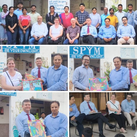 "A memorable day with distinguished guests! 🌟 Hosting Bethany Kastrinsky from the U.S. Department of State, Robert Leventhal, and Mr. Aditya Phatak from the US Embassy in Delhi at our Juvenile Drug De-Addiction and Rehabilitation Center. The children's talents shone as they presented a special painting to our honored visitors. 