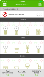 Screenshot of the Sideal app showing options to input what alcohol has been consumed