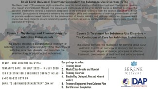 UTC Training Workshop for Addiction Professionals Serene Retreat is organizing Universal Treatment Curriculum Workshop covering UTC 1 & 2 courses for all the healthcare professionals.