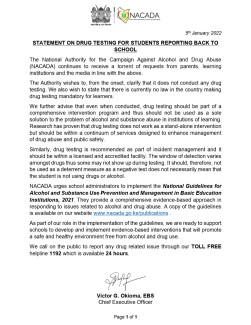 NACADA Position Statement on Students' Drug Testing