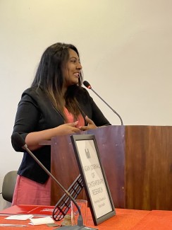 Ms. Ishani Kariyawasam, Department Head of Psychology, SLTC Research University, Sri Lanka, makes a presentation on intimate partner violence and mental health. 