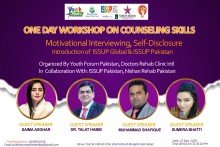 ''ONE DAY TRAINING WORKSHOP ON COUNSELLING SKILLS'' (MOTIVATIONAL  INTERVIEWING , SELf-DISCLOSURE) BY YOUTH FORUM PAKISTAN, DOCTORS REHAB CLINIC INTL. WITH COLLEBERATION ISSUP PAKISTAN AND NISHAN REHAB AT ISLAMABAD ON 27TH SEPTEMBER, 2020.