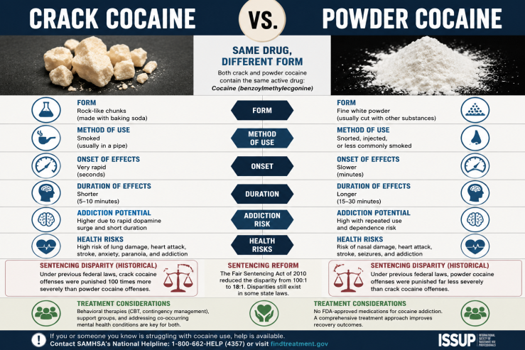 Crack cocaine versus powder cocaine showing the same drug in different forms with different patterns of use and risks.