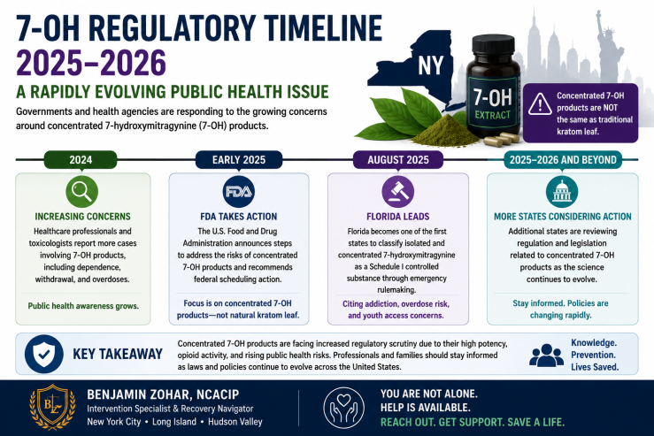 Educational infographic explaining mitragynine pseudoindoxyl (MP), including how it forms from mitragynine and 7-hydroxymitragynine (7-OH), its relationship to traditional kratom, potential opioid activity, health risks, and recent regulatory developments.
