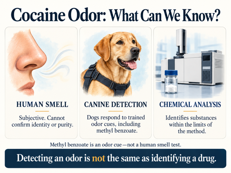    Comparison of human smell, canine detection and chemical analysis for identifying cocaine.