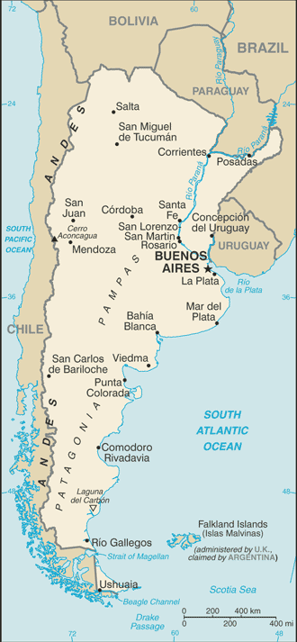Political map of Argentina Country Profile showing major cities.