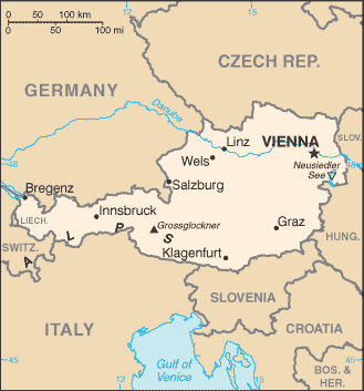 Political map of Austria showing major cities.