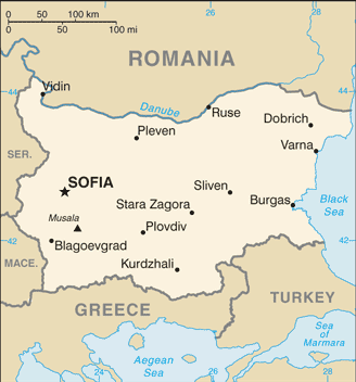 Political map of Bulgaria showing major cities.