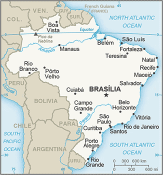Political map of Brazil Country Profile showing major cities.