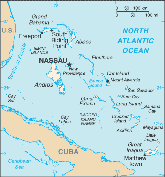 Political map of The Bahamas Country Profile showing major cities.
