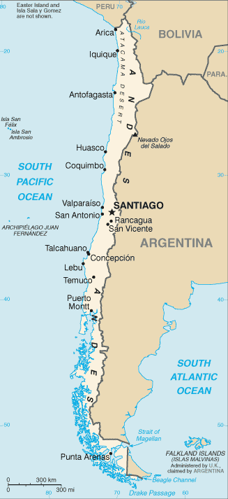 Political map of Chile showing major cities.