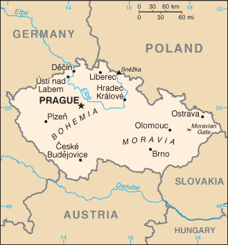 Political map of Czech Republic Country Profile showing major cities.