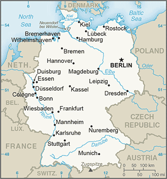 Political map of Germany showing major cities.