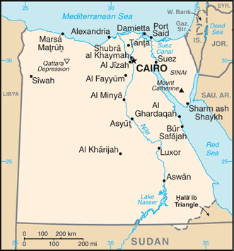 Political map of Egypt showing major cities.