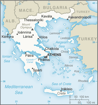 Political map of Greece showing major cities.
