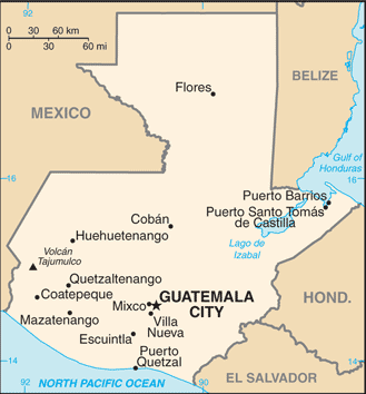 Political map of Guatemala Country Profile showing major cities.