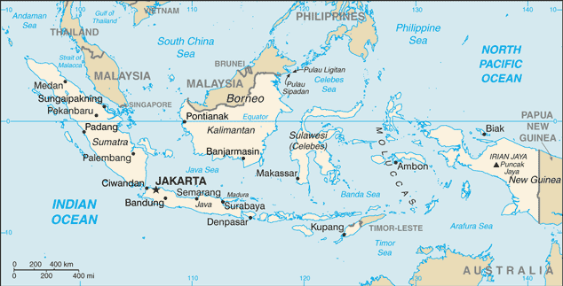 Political map of Indonesia Country Profile showing major cities.