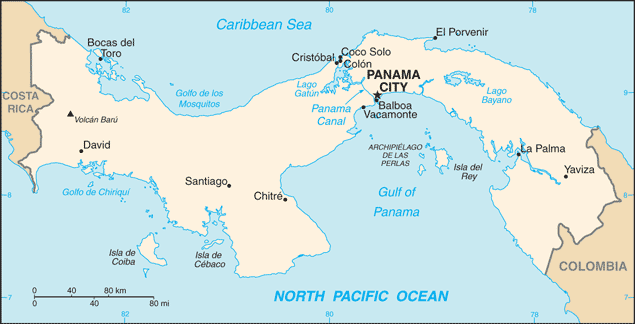 Political map of Panama Country Profile showing major cities.