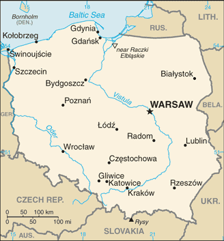 Political map of Poland showing major cities.
