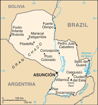 Political map of Paraguay Country Profile showing major cities.