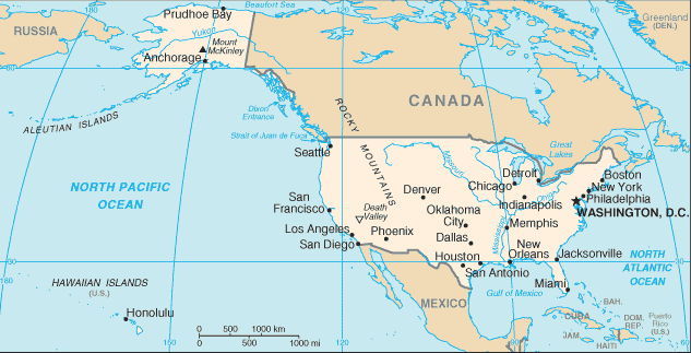 Political map of United States showing major cities.